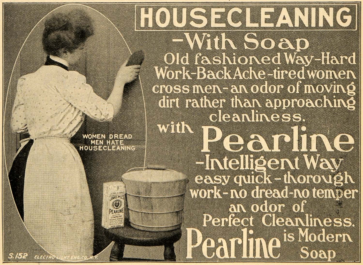 1903 Ad Maid Bucket James Pyle Pearline Brush Washing Soap Detergent Woman TIN5