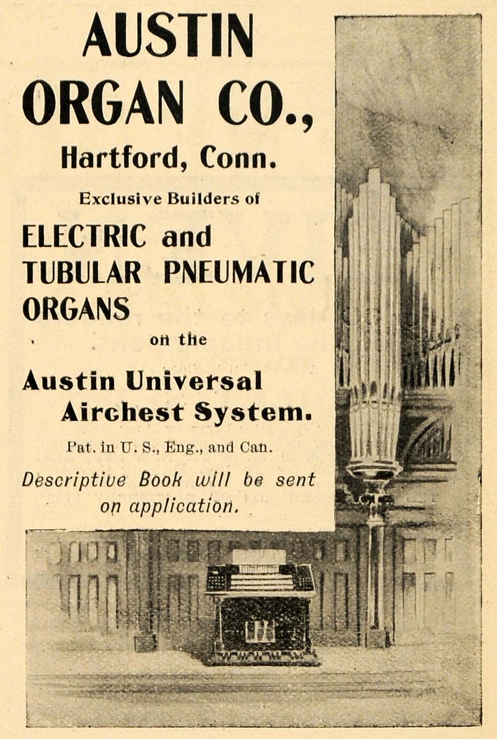 1903 Ad Austin Organ Co. Electric Tubular Instruments - ORIGINAL TIN5