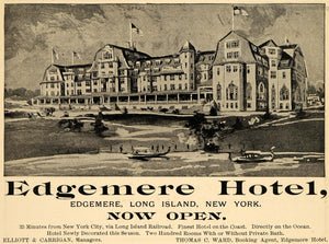 1903 Ad Edgemere Hotel Luxury Lodging Long Island NY - ORIGINAL ADVERTISING TIN5