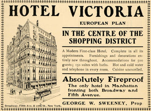 1903 Ad Hotel Victoria First-class Hotel Manhattan NY - ORIGINAL TIN5