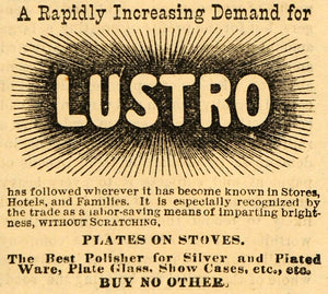 1882 Ad Lustro Polish Silver Plate Glass Polishing - ORIGINAL ADVERTISING TIN6