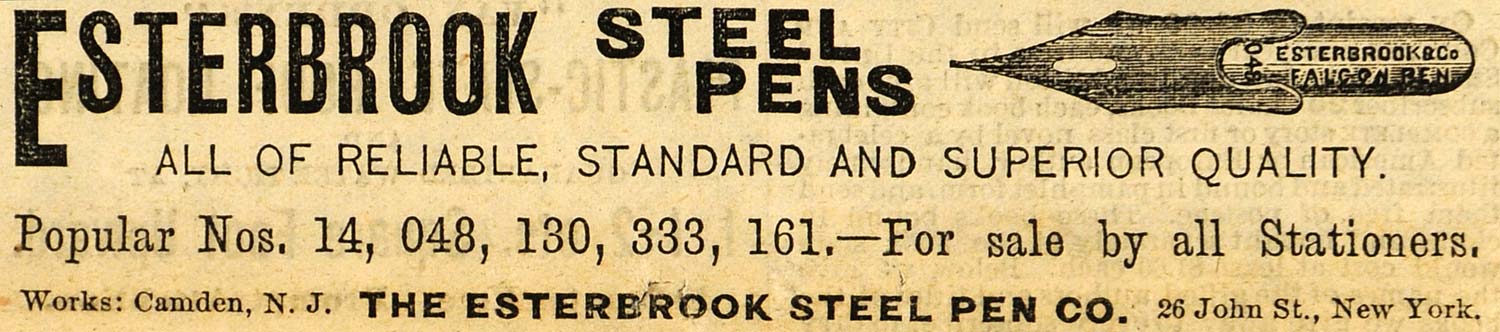 1882 Ad Esterbrook Steel Pens Writing Utensils Models - ORIGINAL TIN6