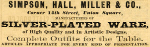 1882 Ad Simpson Hall Miller Silver-Plated Ware Decor - ORIGINAL ADVERTISING TIN6