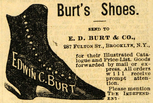 1882 Ad Edwin C. Burt Shoes Boots Fashion Brooklyn - ORIGINAL ADVERTISING TIN6