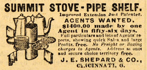 1882 Ad Summit Stove Pipe Shelf J. E. Shepard Agents - ORIGINAL ADVERTISING TIN6