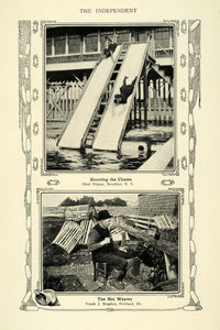 1906 Print Shooting the Chutes NY & Net Weaver ME - ORIGINAL HISTORIC IMAGE TIN6