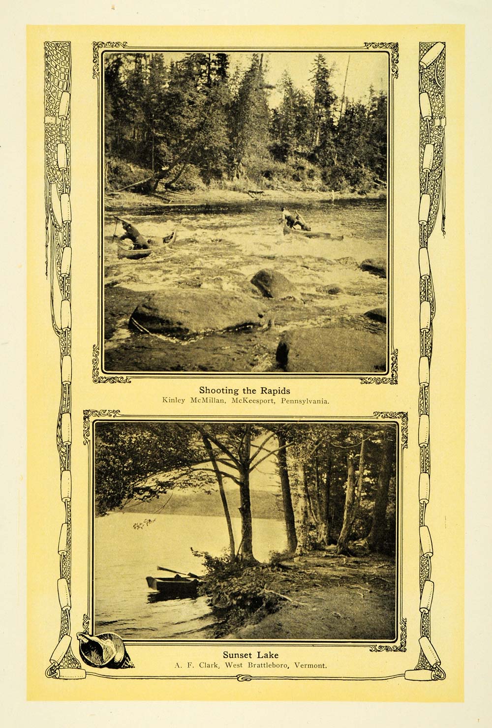 1907 Print Sunset Lake Brattleboro McKeesport PA Canoe - ORIGINAL TIN6