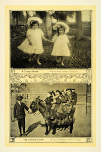 1907 Print Adorable Children Pomfret Donkey Ride Denver - ORIGINAL TIN6