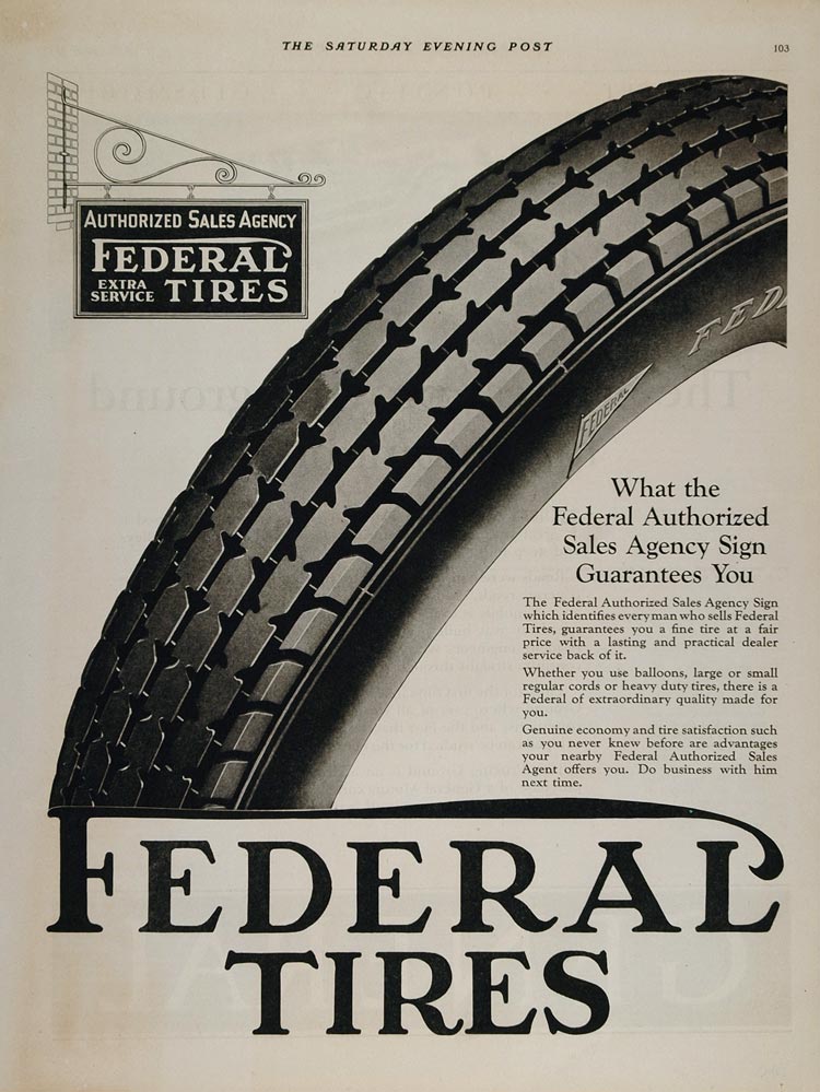 1926 Ad Federal Car Tires Authorized Sales Agency Sign - ORIGINAL TIR1