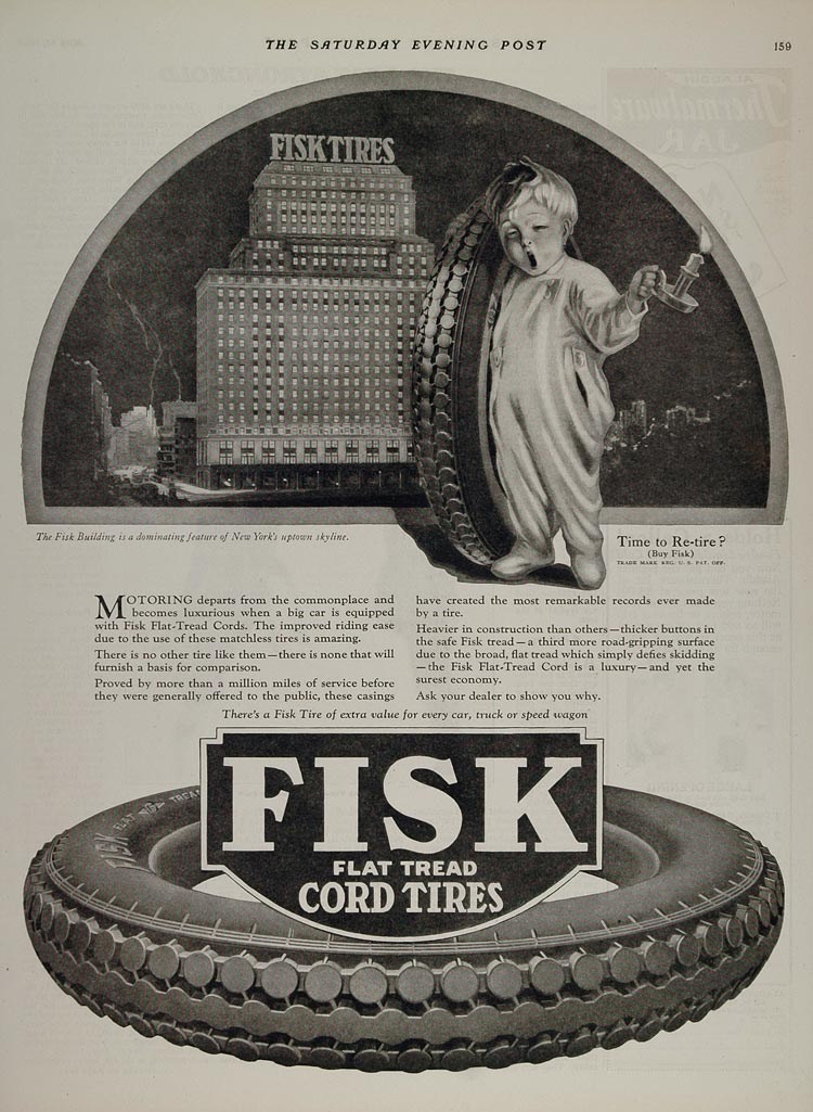 1923 Vintage Ad Fisk Building New York City Cord Tires - ORIGINAL TIR1