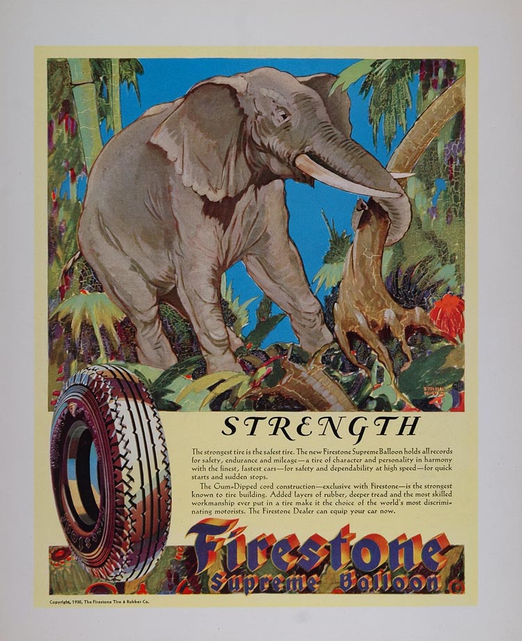 1930 Vintage Ad Firestone Supreme Balloon Tire Elephant - ORIGINAL TIR1