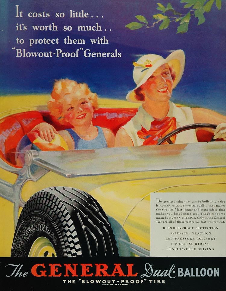 1935 Ad Firestone General Dual Balloon Tire Yellow Car - ORIGINAL TIR1