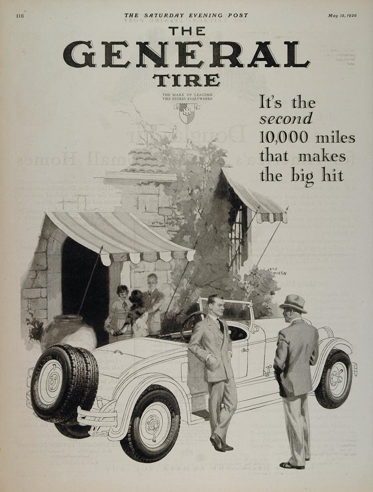 1926 Vintage Ad Firestone General Car Tire Fred Mizen - ORIGINAL TIR1