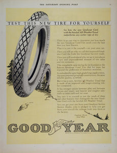1923 Ad Goodyear All Weather Tread Cord Car Auto Tire - ORIGINAL TIR1