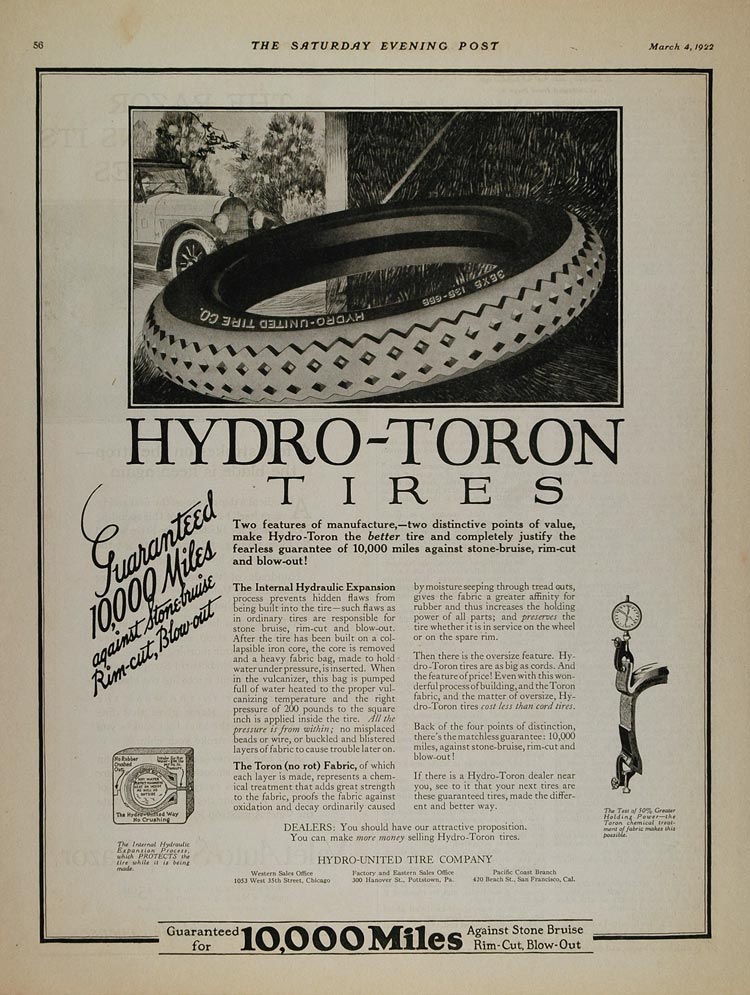 1922 Vintage Ad Hydro-United Tire Company Hydro Toron - ORIGINAL TIR1