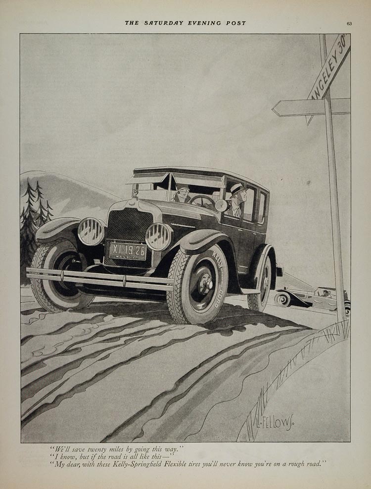 1926 Vintage Ad Kelly Springfield Tires Country Road - ORIGINAL ADVERTISING TIR1
