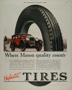 1926 Vintage Ad Mason Hylastic Auto Car Tires Kent Ohio - ORIGINAL TIR1