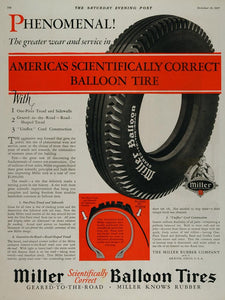 1927 Ad Miller Balloon Automobile Parts Tires Akron Vintage Pneumatics TIR1