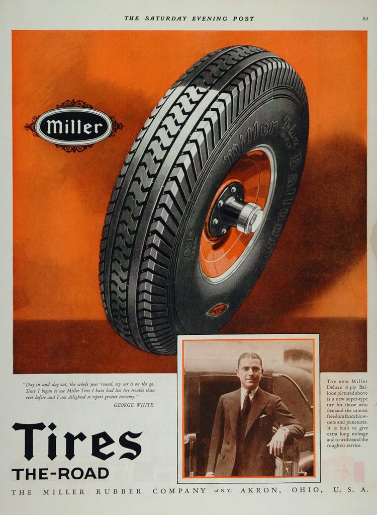 1928 Vintage Ad Miller Balloon Tires Akron George White - ORIGINAL TIR1