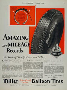 1928 Vintage Ad Miller Balloon Car Tires Akron Ohio - ORIGINAL ADVERTISING TIR1