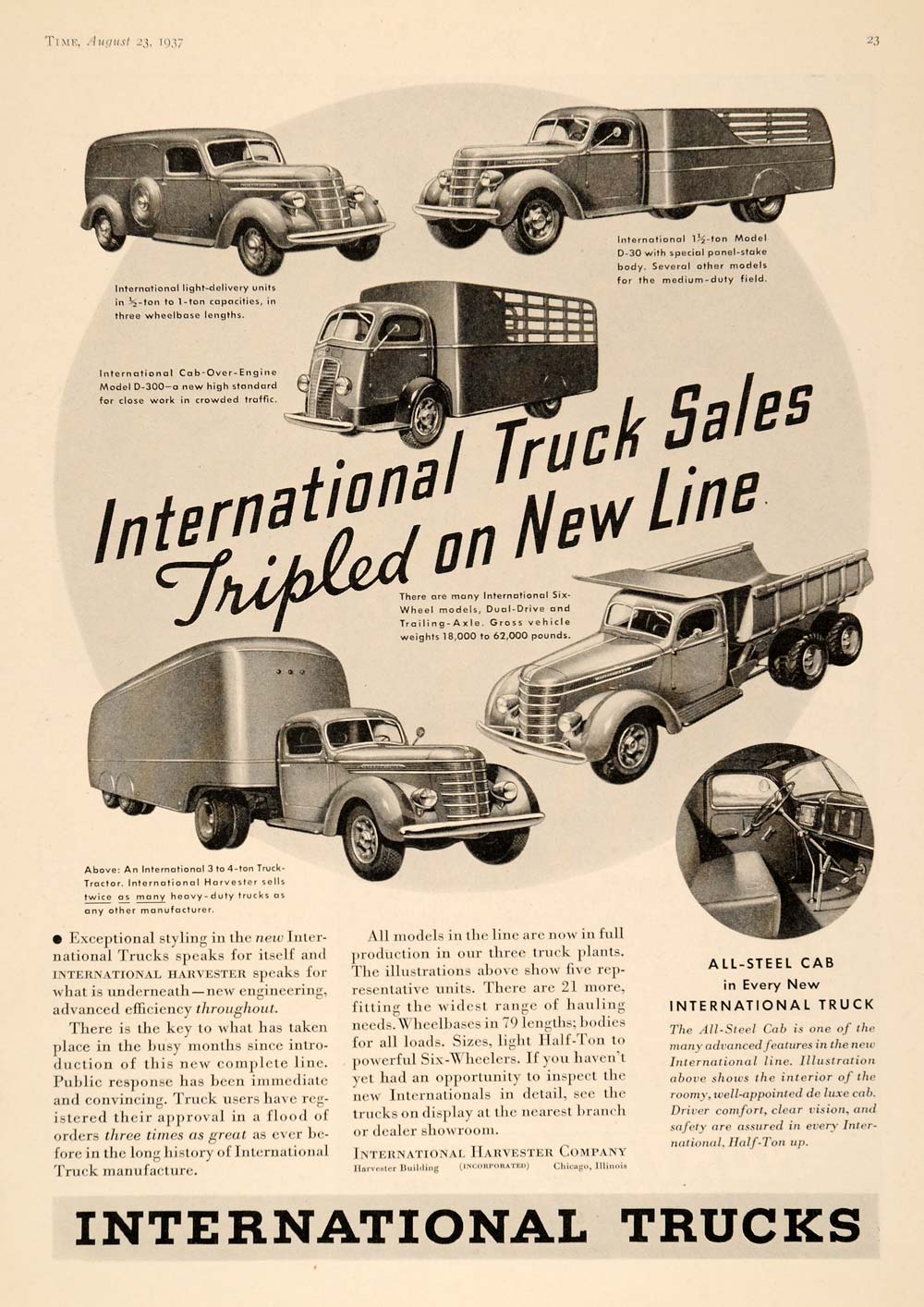 1937 Ad International Trucks Delivery Model D30 6 Wheel - ORIGINAL TK1