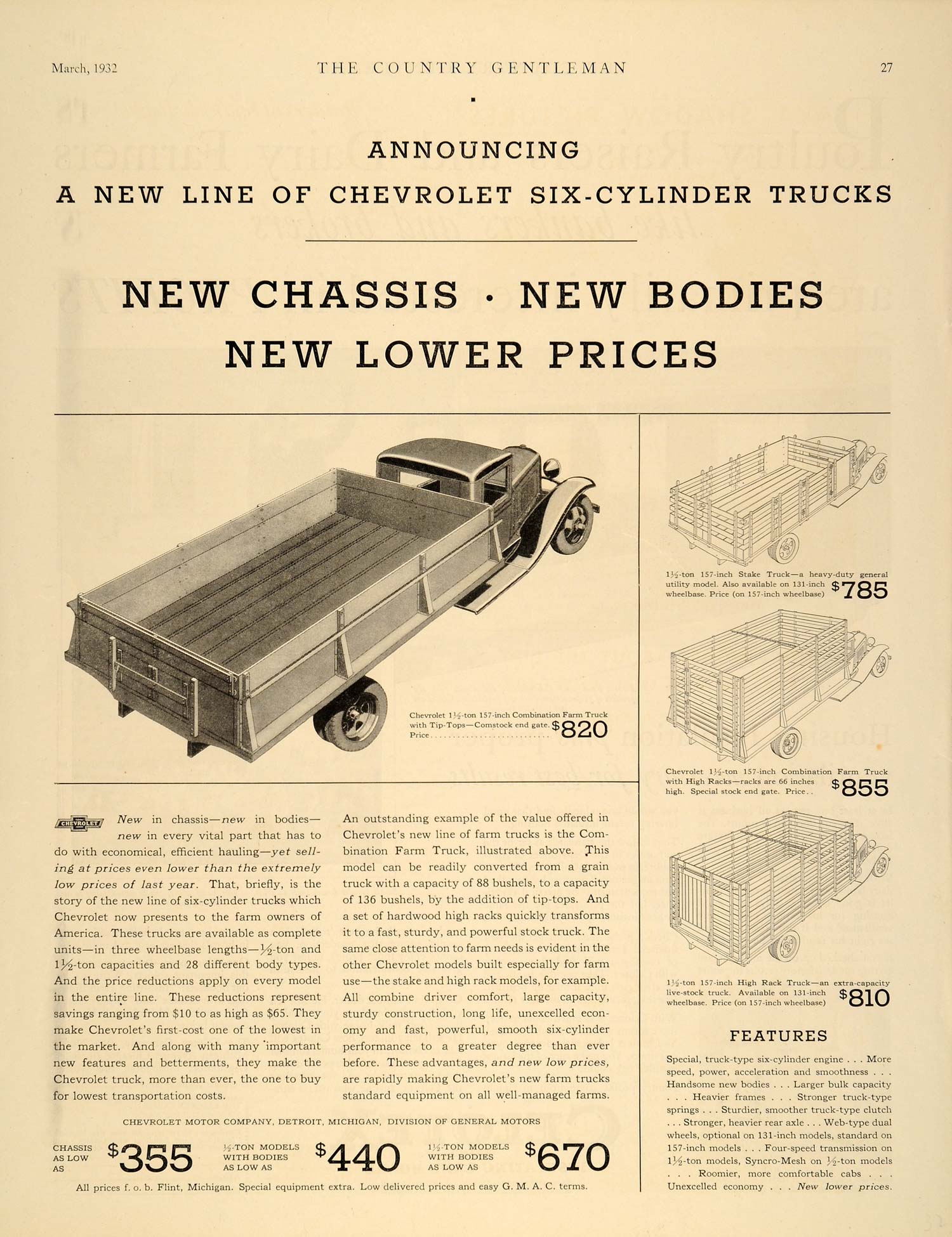 1932 Ad Chevrolet Six Cylinder Trucks Chassis Bodies - ORIGINAL ADVERTISING TK1