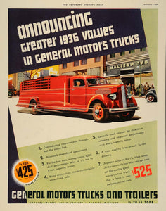 1936 Ad General Motors Trucks Pricing Tonnage Hauling - ORIGINAL ADVERTISING TK1