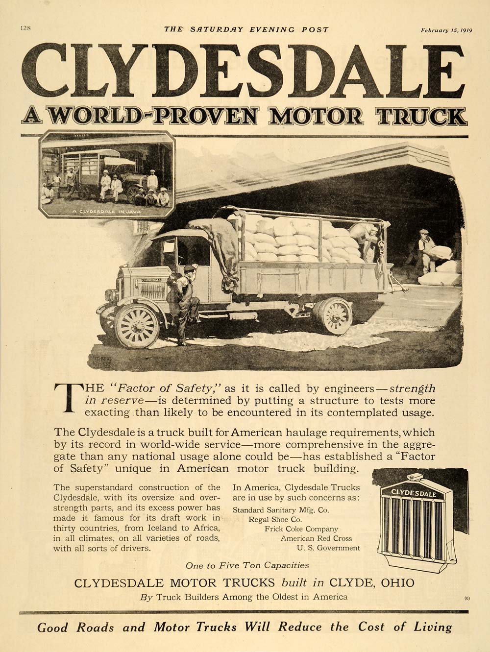 1919 Ad Clydesdale Trucks Hauling Safety Tonnage Ohio - ORIGINAL ADVERTISING TK1