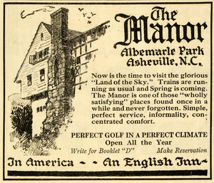 1918 Ad Manur Inn Lodging Albemarle Park Asheville North Carolina Travel TLD1