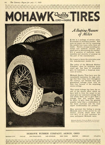 1920 Ad Mohawk Rubber Co Akron Ohio Cord Fabric Tires Pneumatic Automobile TLD1