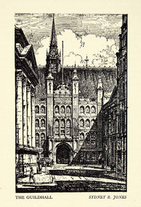 1948 Lithograph Guildhall London England Sydney R. Jones Architecture Town TLE1