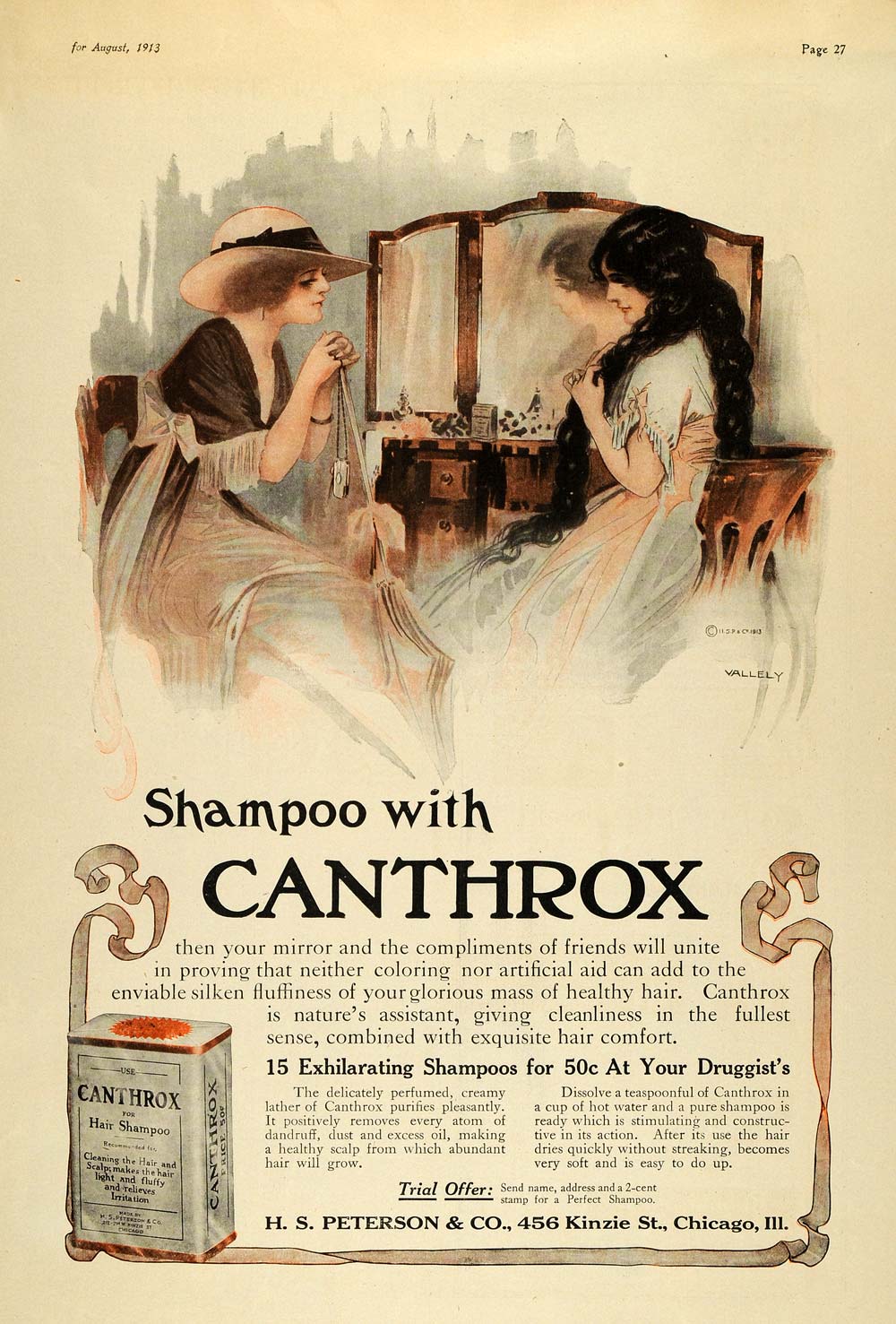 1913 Ad Canthrox Hair Care Shampoo Dandruff H S Peterson Pricing Chicago TLW1