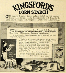 1913 Ad Kingsford Corn Starch Recipe Book Cooking Maid Baking Desserts TLW1