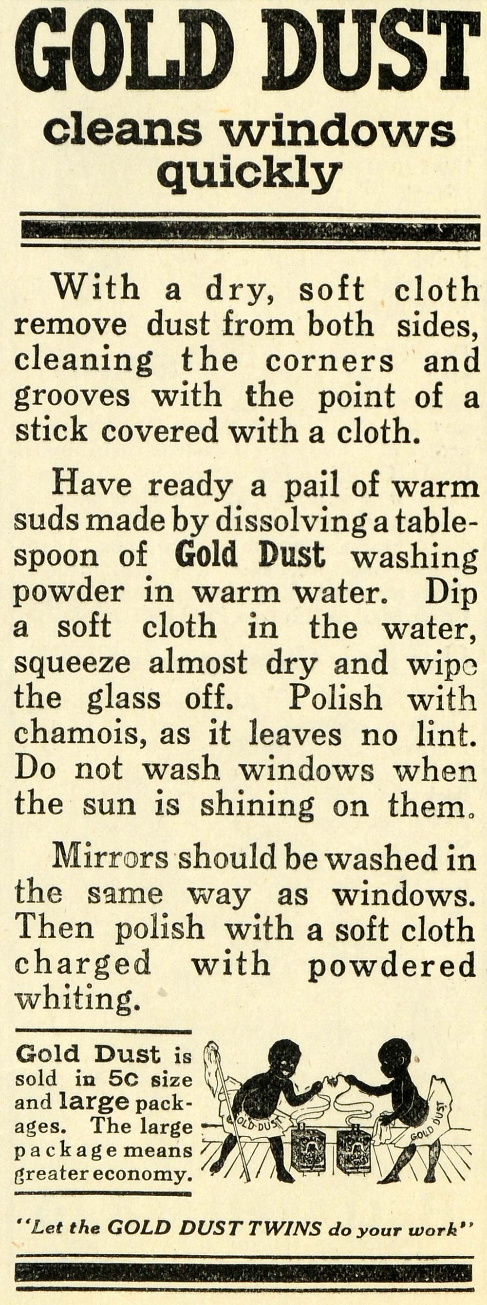 1913 Ad Gold Dust Twins Washing Powder Window Cleaner Household Chores TLW2