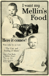1913 Ad Mellin's Baby Food Infants Care Babies Booklet Boston Massachusetts TLW2