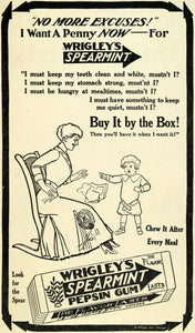 1913 Ad Wrigley's Spearmint Pepsin Chewing Gum Poem Pricing Mother Sewing TLW2