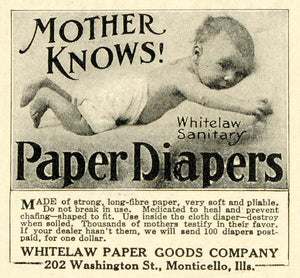1913 Ad Whitelaw Paper Sanitary Medicated Baby Diapers Baby Monticello TLW2
