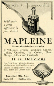 1913 Ad Crescent Mapleine Dessert Condiment Cooking Baking Seattle TLW2