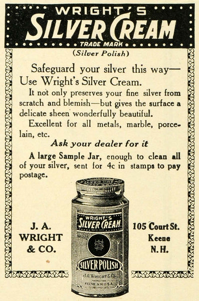 1915 Ad J. A. Wright Silver Cream Polish Household Chores Cleaning Pro –  Period Paper Historic Art LLC