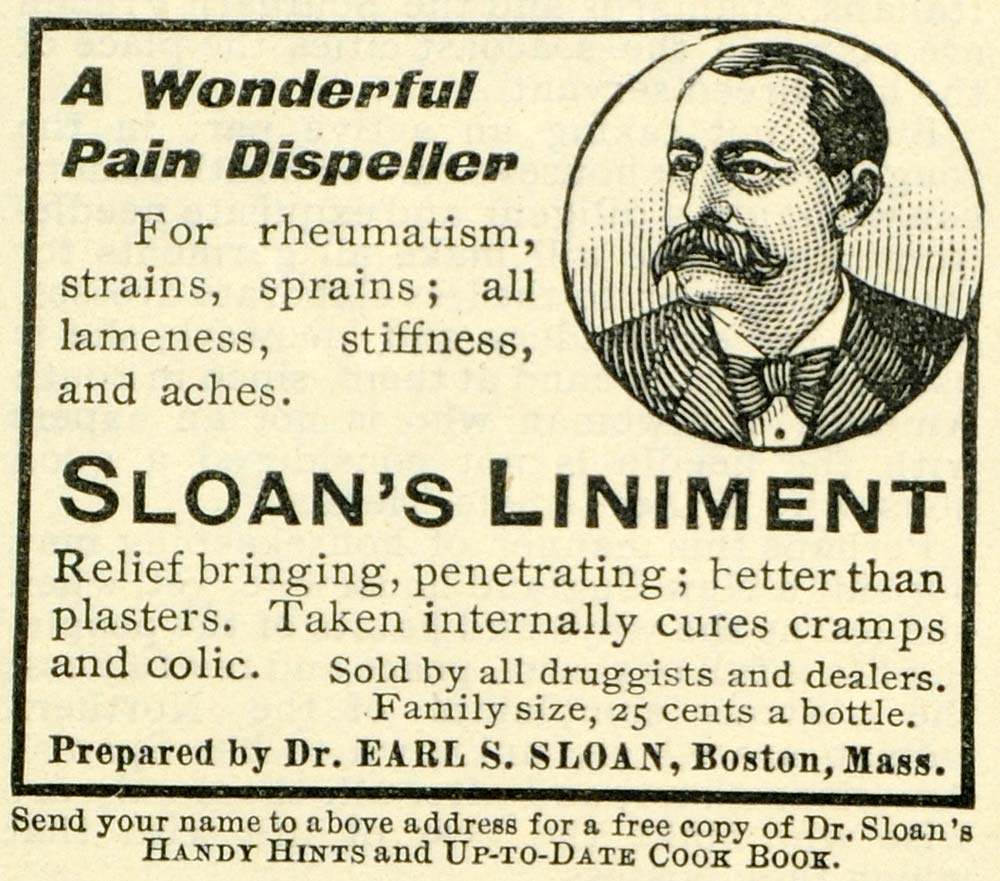 1901 Ad Dr. Earl Sloan's Medical Liniment Rheumatism Sprains Cramps Pain TLW2
