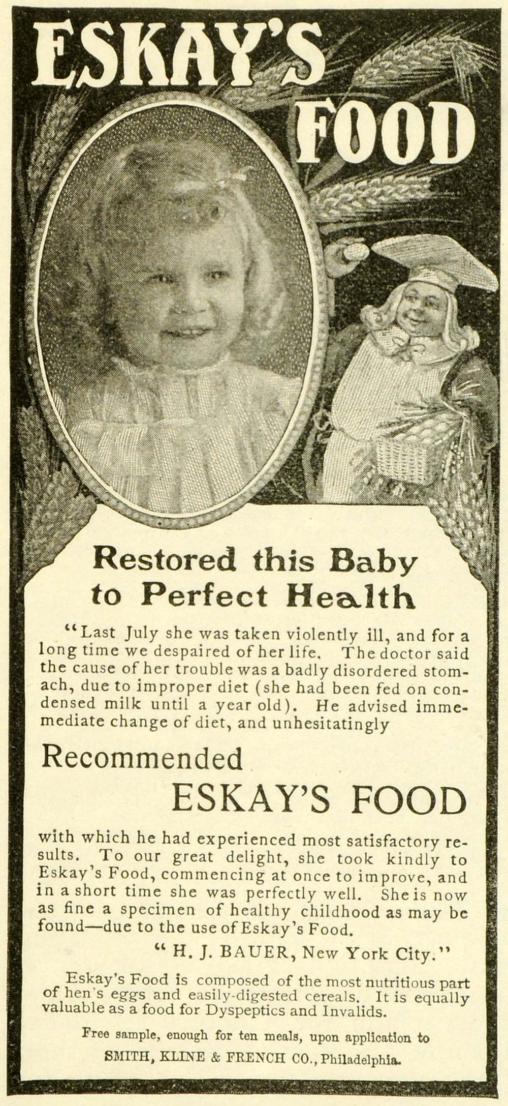 1901 Ad Eskay Baby Elderly Invalid Food H. J. Bauer Smith Kline French TLW2