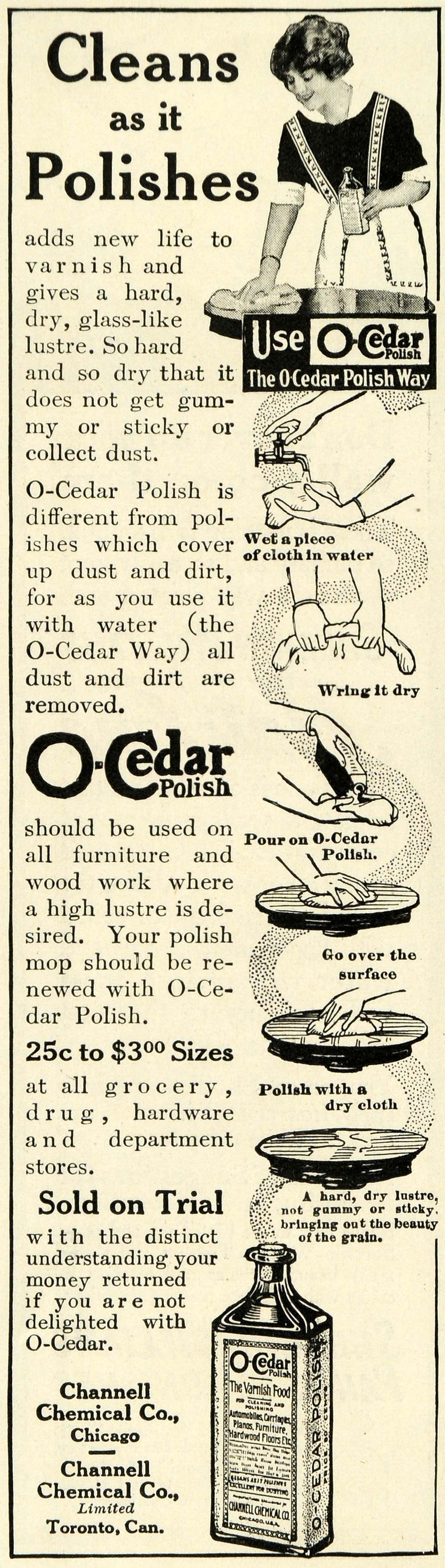 1914 Ad O Cedar Polish Bottle Cleaning Household Chores Channell Chemical TLW2
