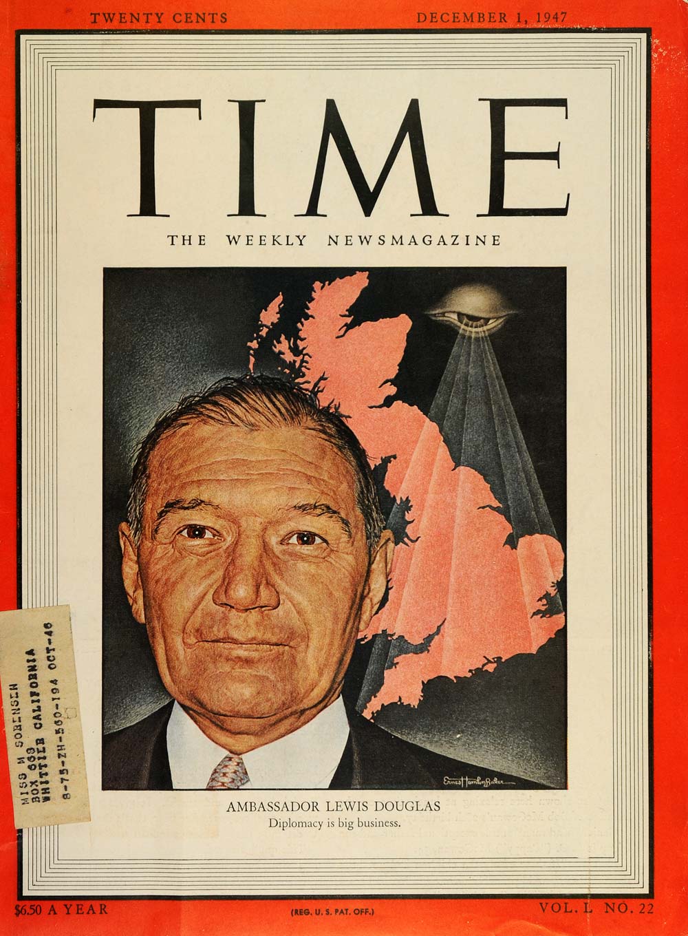 1947 Cover TIME Ambassador Lewis Douglas Ernest Baker - ORIGINAL TM1