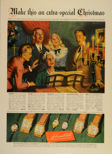 1947 Ad Hamilton Watch Christmas Piano Singers Singing - ORIGINAL TM1