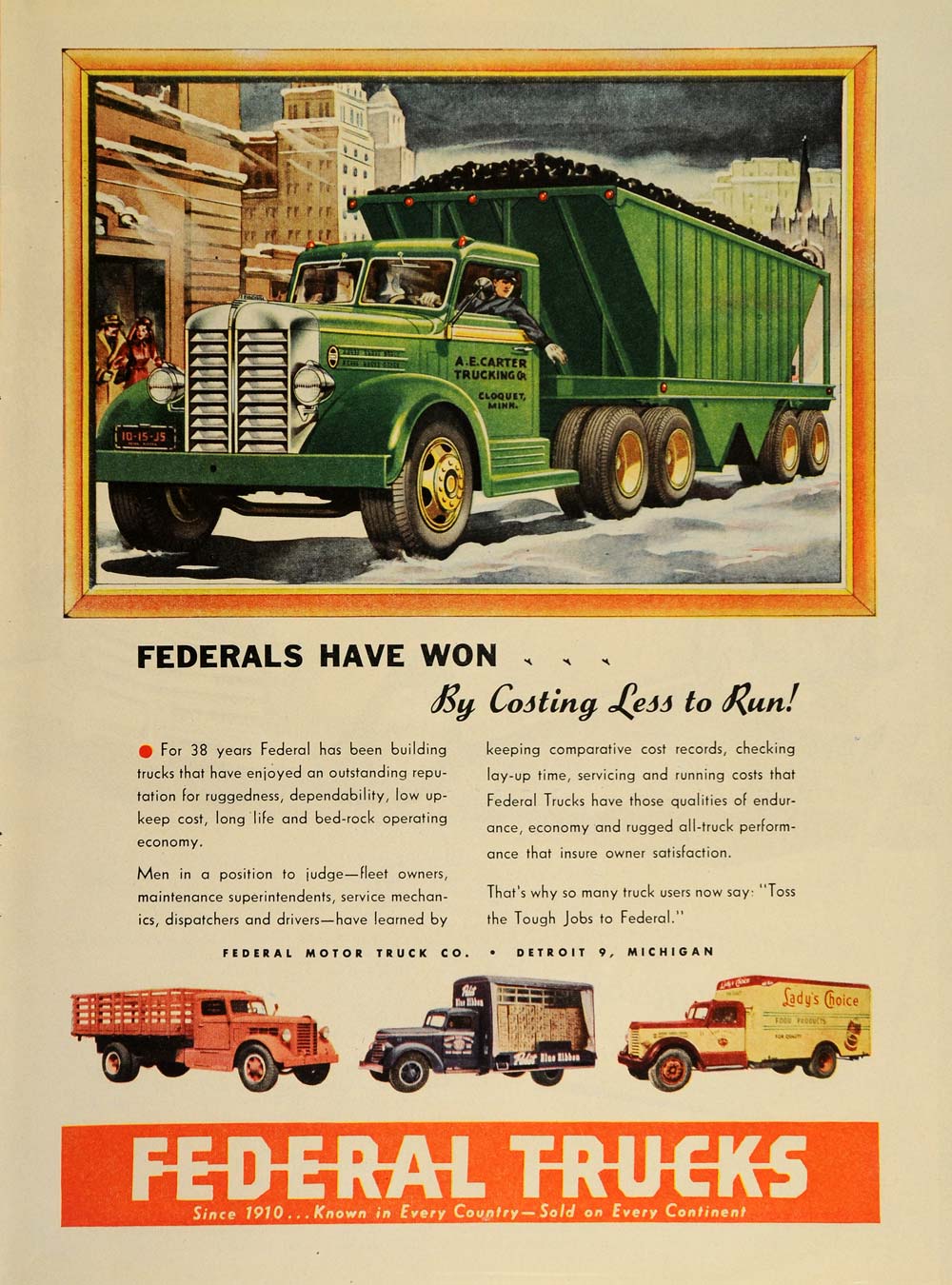 1948 Original Print Ad Federal Trucks Delivery Detroit - ORIGINAL TM1