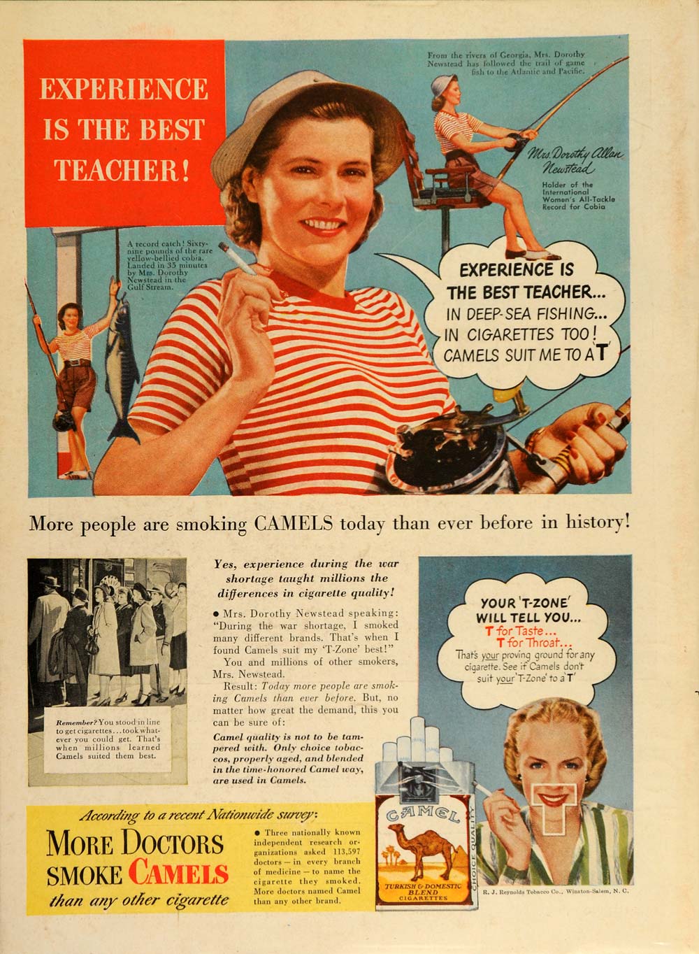 1947 Ad Camel Cigarettes Dorothy Allan Newstead Cobia - ORIGINAL ADVERTISING TM1