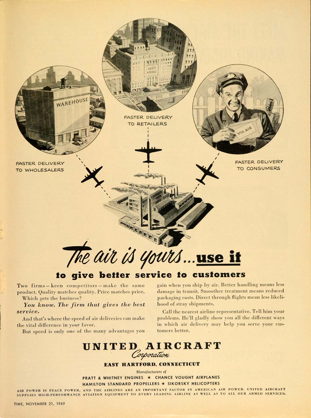 1949 Ad United Aircraft Corporation Air Delivery Planes - ORIGINAL TM1
