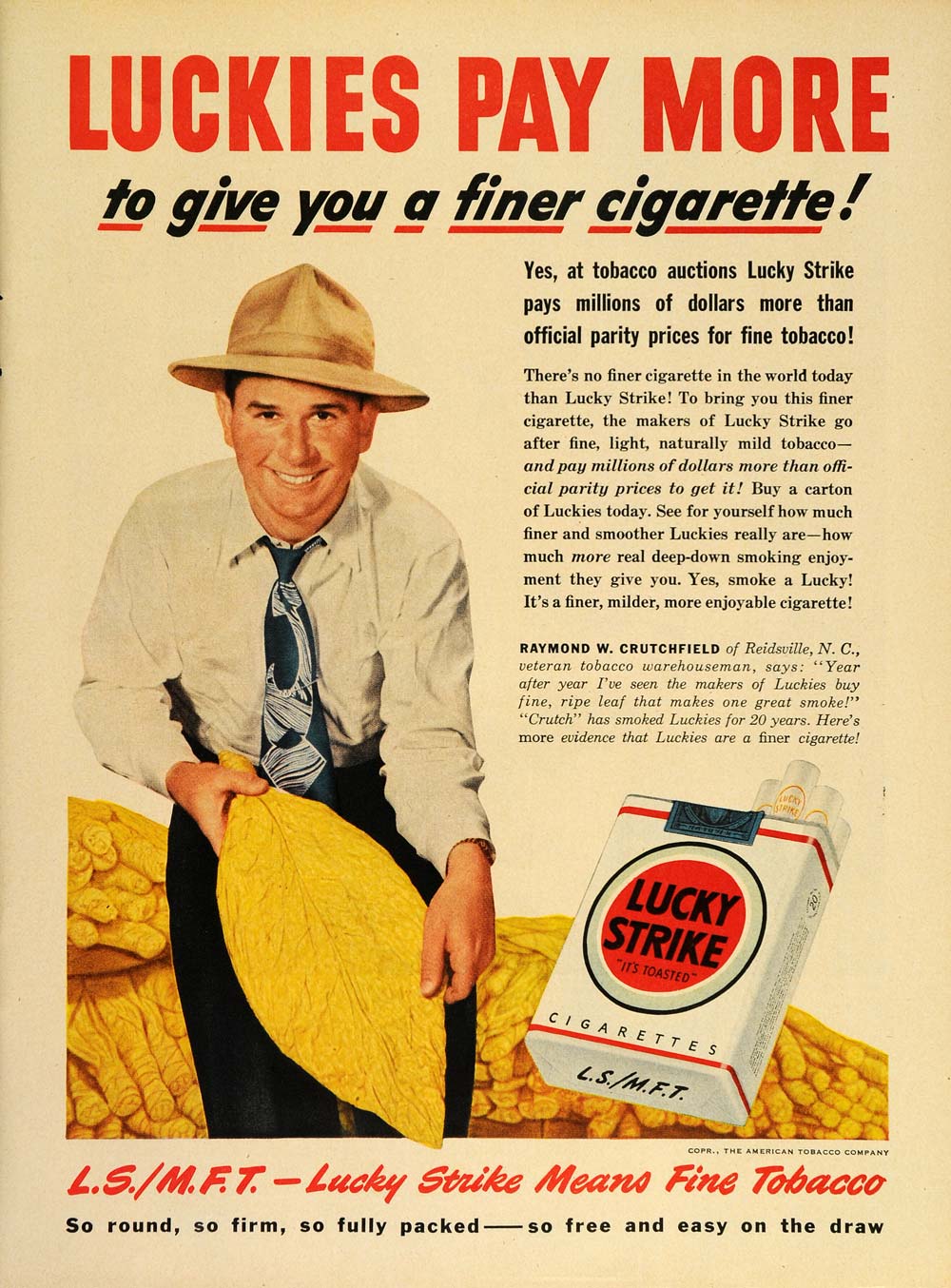1949 Ad Lucky Strike Cigarettes Tobacco R. Crutchfield - ORIGINAL