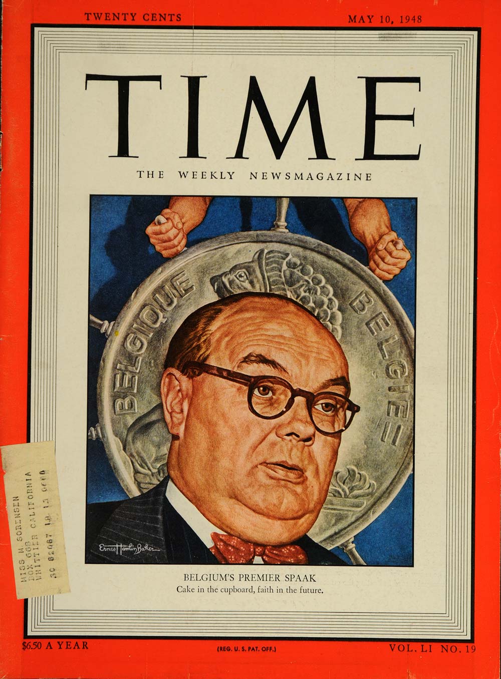 1948 Cover TIME Paul-Henri Spaak Prime Minister Belgium - ORIGINAL TM1