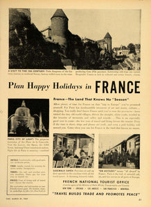 1949 Ad Travel France Chateau Semur Paris Sidewalk Cafe - ORIGINAL TM1